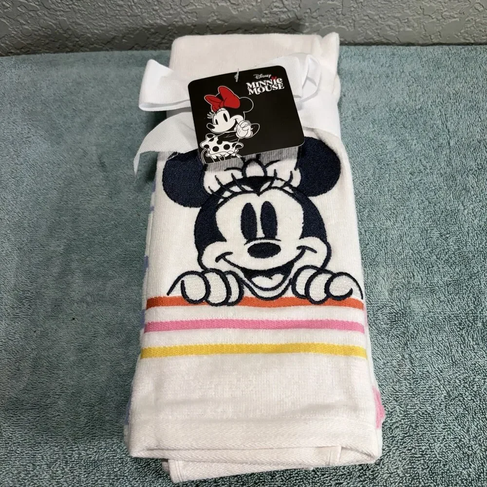 Disney Minnie Mouse Kitchen Towels 2 Pack • Embroidered & Patterned • Cotton •